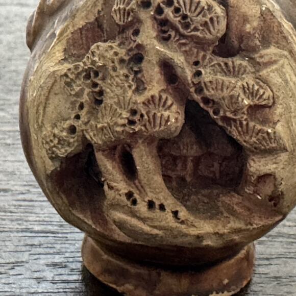 VTG Two Intricately Hand Carved Banko Ware Japanese Miniature Vase House Inside - Picture 3 of 16
